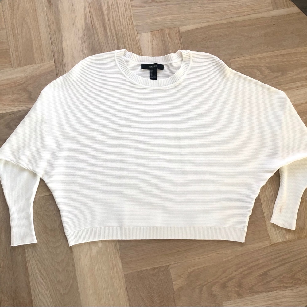 Forever 21 Balloon Sleeve White Sweater: Medium